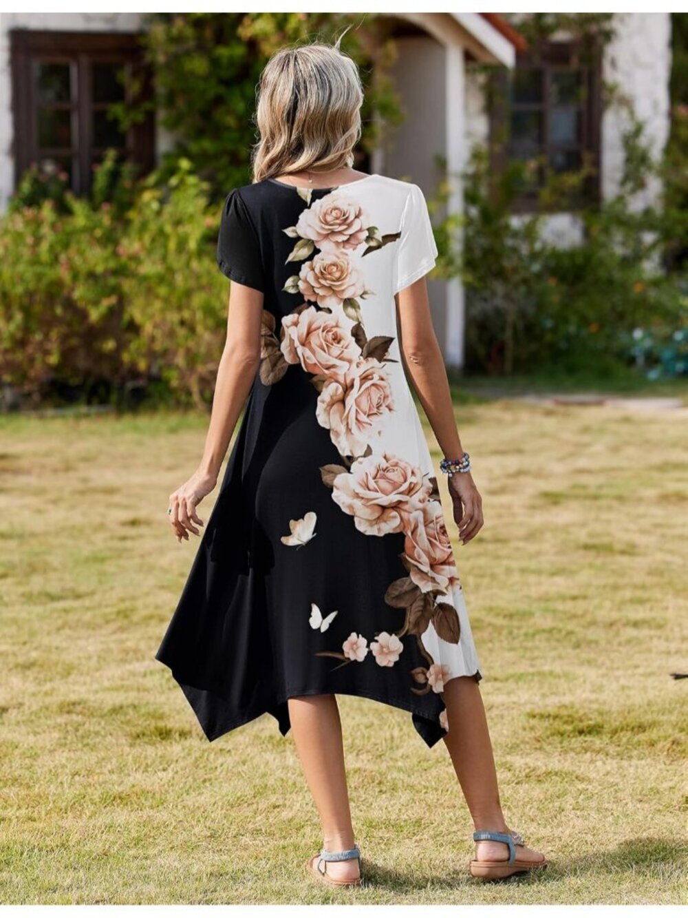 Women Summer Casual Midi Dress Short Sleeve Pockets Loose Flowy Beach Sundress - Picture 6 of 6